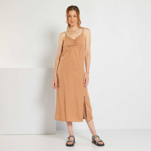 Robe midi à fines bretelles - Marron clair