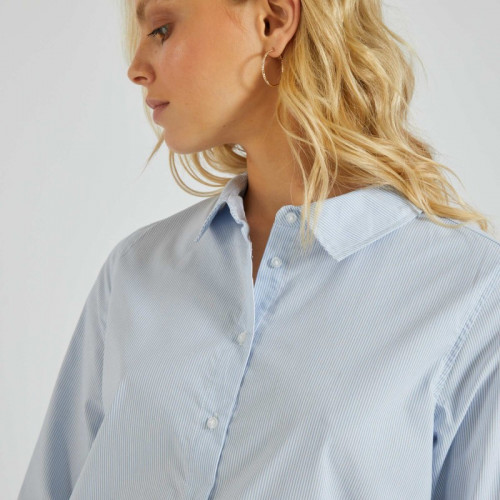 Chemise fittée col italien - Bleu rayé