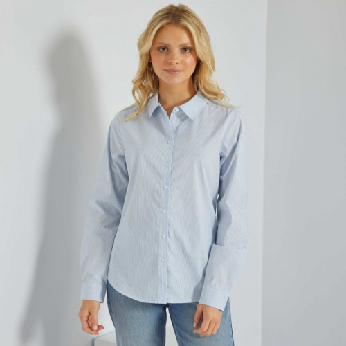 Chemise fittée col italien - Bleu rayé