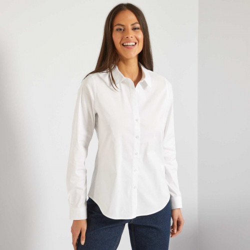 Chemise fittée col italien - Blanc