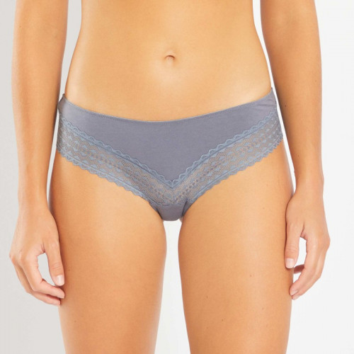 Lot de 3 tangas coton dentelle - Gris/bleu/blanc