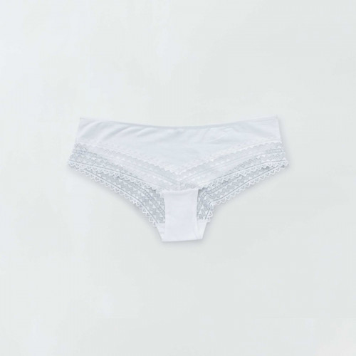 Lot de 3 shorties coton dentelle - Bleu grisé/blanc/gris foncé