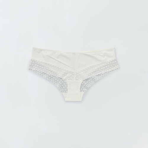 Lot de 3 shorties coton dentelle - Rose grisé/écru/vert