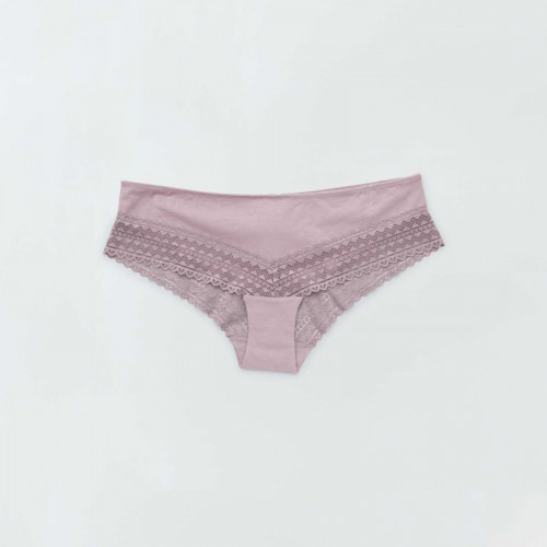 Lot de 3 shorties coton dentelle - Rose grisé/écru/vert