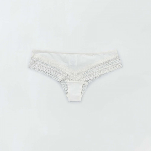 Lot de 3 tangas coton dentelle - Rose grisé/écru/vert