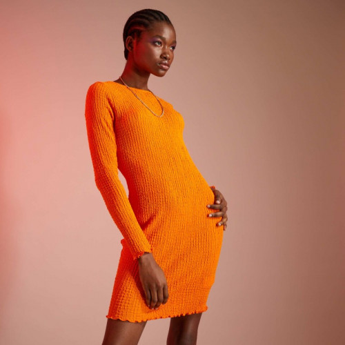 Robe courte en maille gaufrée - Orange