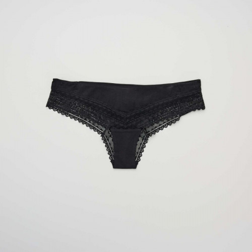 Lot de 3 tangas coton dentelle - Noir