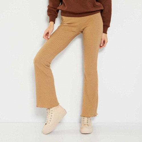 Pantalon flare en maille côtelée - Beige