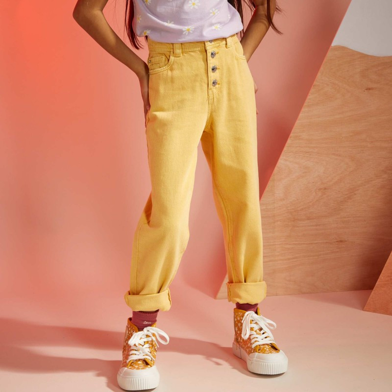 Pantalon denim coupe mom - Jaune