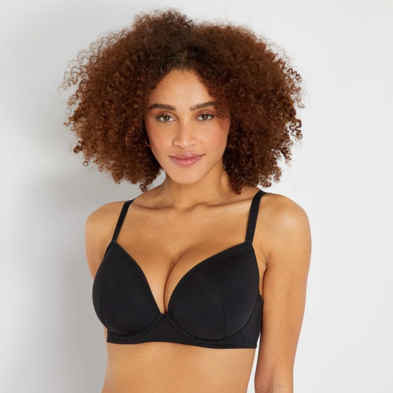 Soutien-gorge microfibre à fines rayures ajourées D&E - Noir