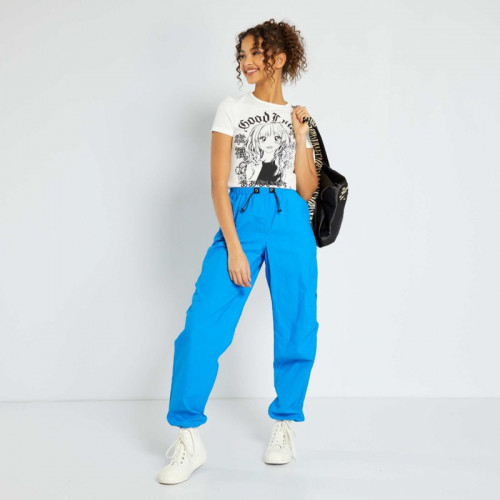 T-shirt cropped avec manga - Blanc