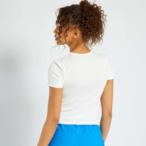 T-shirt cropped avec manga - Blanc