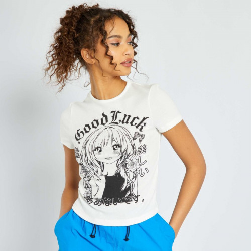 T-shirt cropped avec manga - Blanc