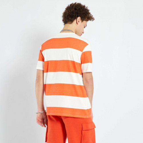 T-shirt à rayures en jersey - Orange/blanc