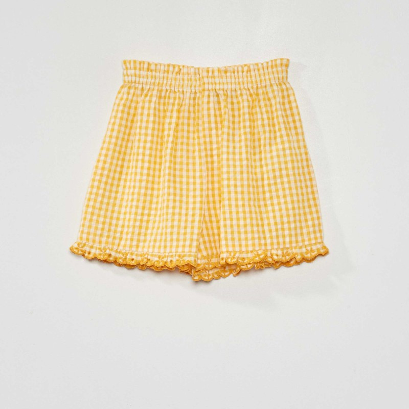 Short vichy et bords ondulés - Jaune