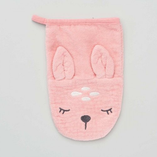 Lot de 2 gants de toilette 'animaux' - Rose