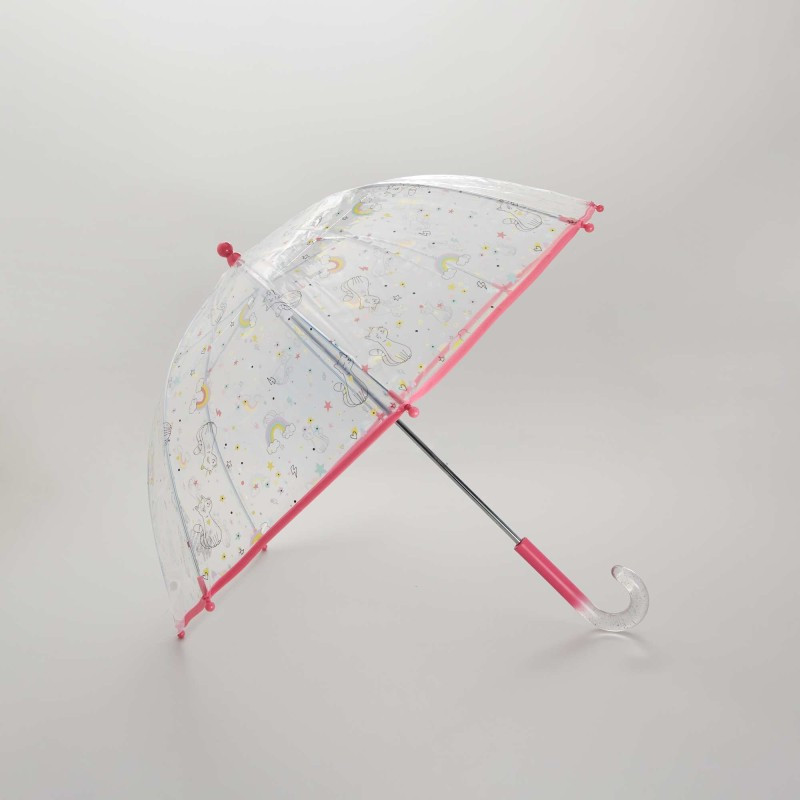 Parapluie transparent 'chat et arc-en-ciel' - Rose