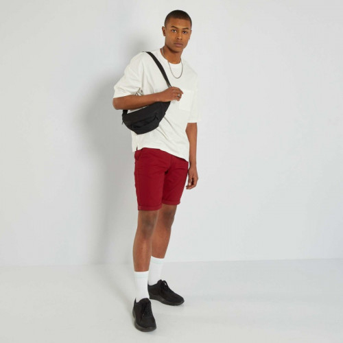 Bermuda chino droit - Rouge bordeaux