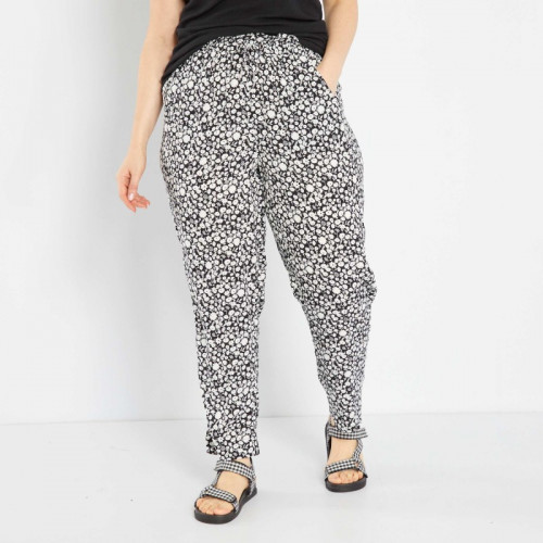 Pantalon fluide type jogging - Noir/blanc