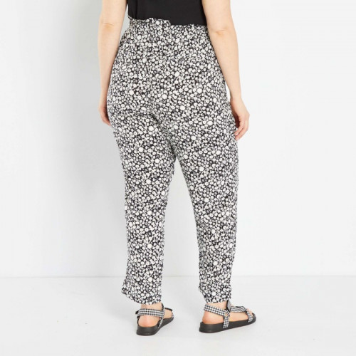 Pantalon fluide type jogging - Noir/blanc