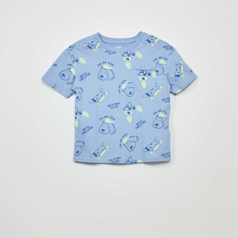 T-shirt imprimé avec poche poitrine - Bleu