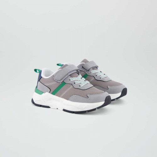 Baskets tricolore type running - Gris clair