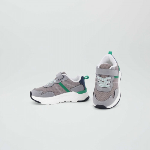 Baskets tricolore type running - Gris clair