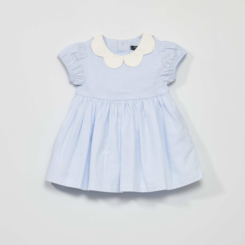 Robe en popeline à col claudine - Bleu