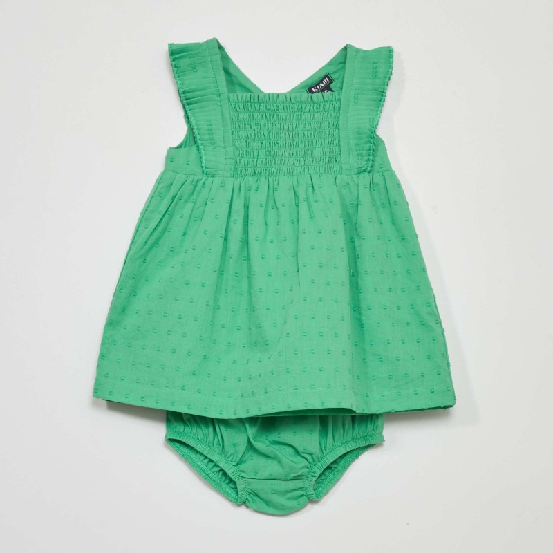 Robe en voile de coton + culotte - 2 pièces - Vert