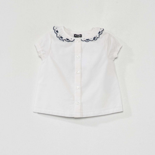 Blouse voile de coton et col claudine - Blanc