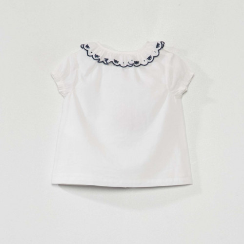 Blouse voile de coton et col claudine - Blanc