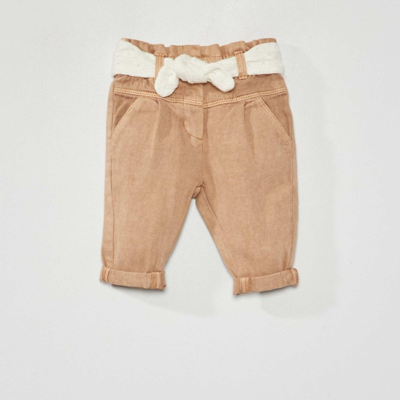 Pantalon paperbag en denim - Beige