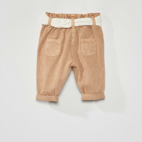 Pantalon paperbag en denim - Beige