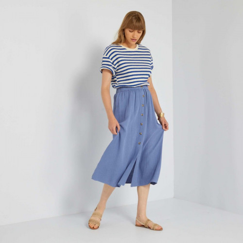 Jupe midi en gaze de coton - Bleu