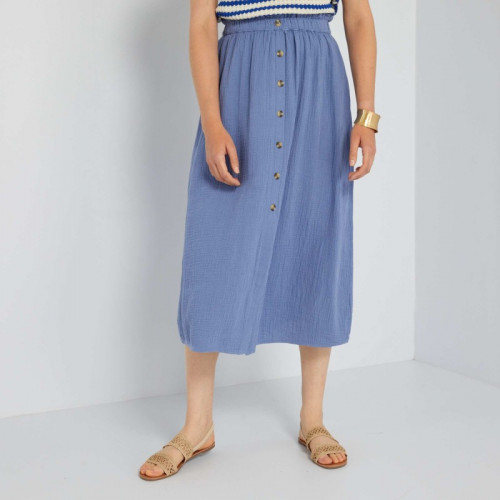 Jupe midi en gaze de coton - Bleu