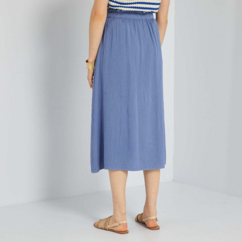 Jupe midi en gaze de coton - Bleu