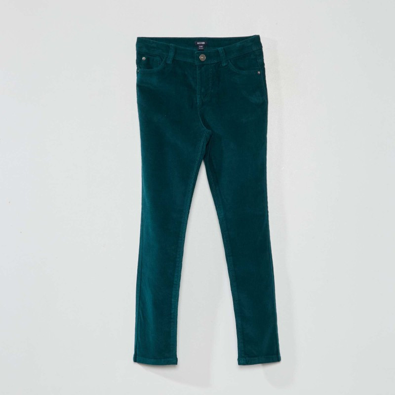 Pantalon skinny en velours uni - Vert