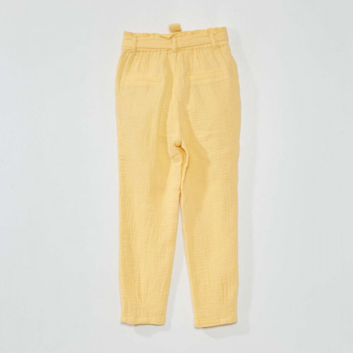 Pantalon paperbag en gaze de coton - Jaune