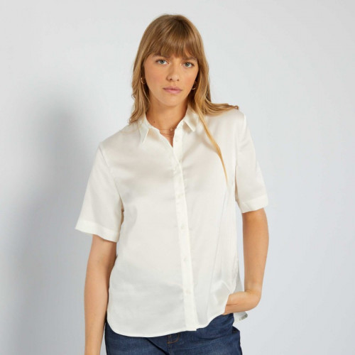 Chemise satinée manches courtes - Blanc