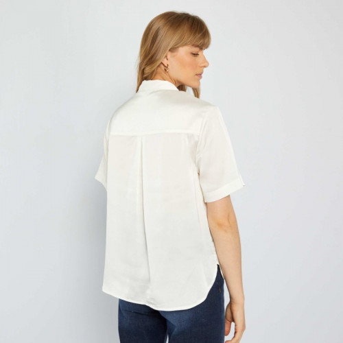 Chemise satinée manches courtes - Blanc