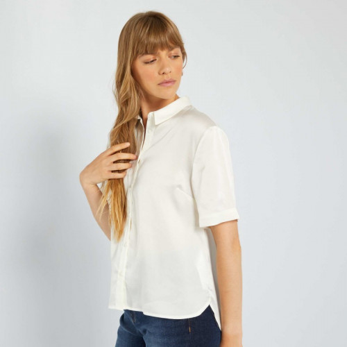 Chemise satinée manches courtes - Blanc