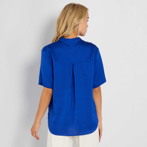 Chemise satinée manches courtes - Bleu