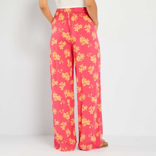 Pantalon large taille haute imprimé - Rose