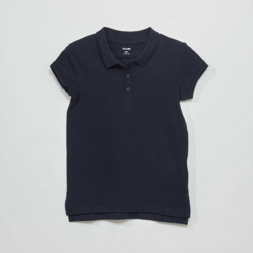 Polo en piqué de coton uni - Bleu marine