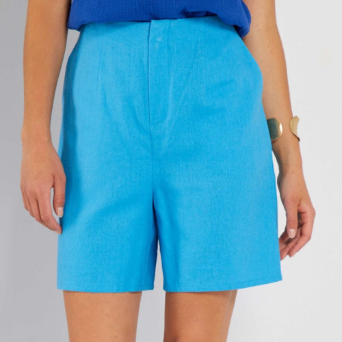 Short taille haute en lin - Bleu