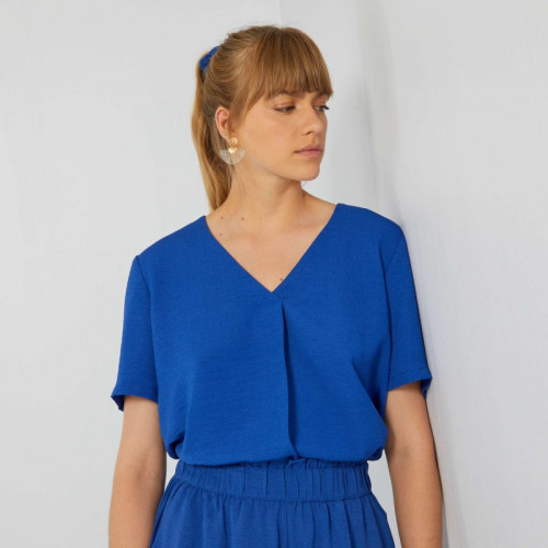 Blouse unie manches courtes - Bleu