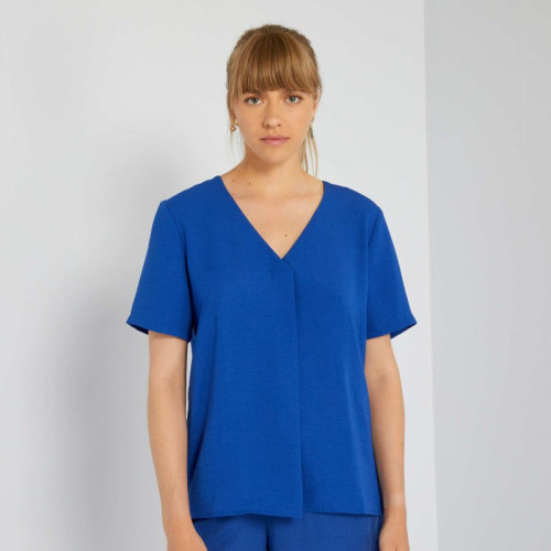 Blouse unie manches courtes - Bleu