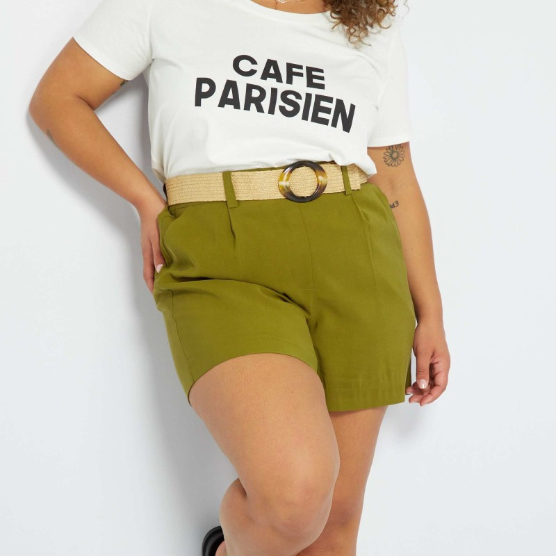 Short en twill avec ceinture - Vert