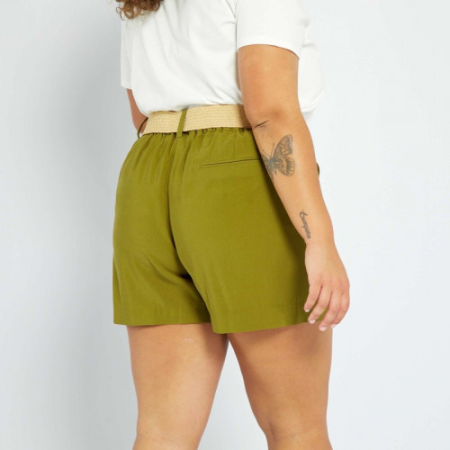 Short en twill avec ceinture - Vert