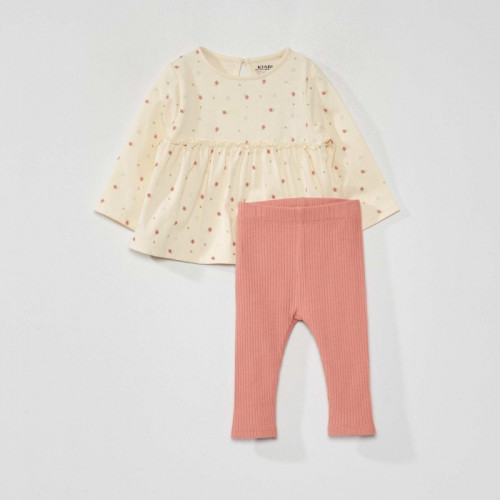 Ensemble t-shirt + legging - 2 pièces - Rose/beige